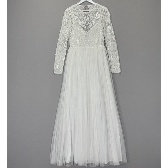 ASOS Dresses & Skirts - ASOS Bridal Elizabeth Long Sleeve Wedding Dress Womens 8 White Beaded Tulle Gown